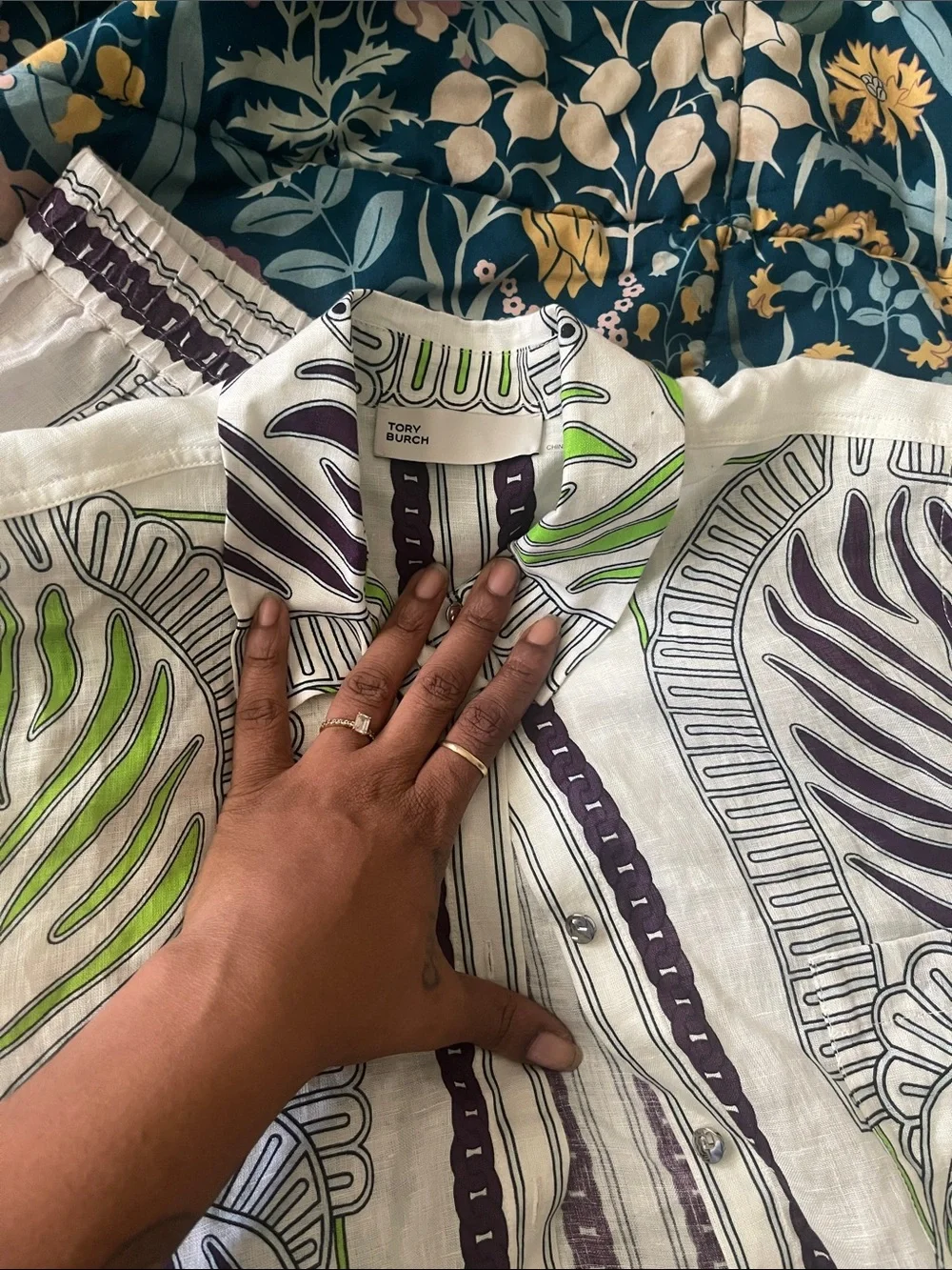 Tory Burch Girls' Zebra Print Button-Front Set in White, Green & Purple